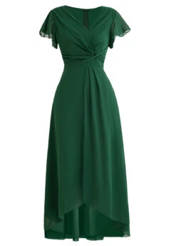 Blackish Green Twist High Low Short Sleeve Dress -Modlily Shop 1697853145764708772