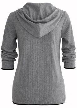 Grey Pocket Zipper Long Sleeve Hoodie -Modlily Shop 1697853282314592645