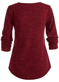 Wine Red Fake 2in1 Long Sleeve T Shirt -Modlily Shop 1698141312435520637