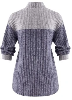 Dusty Blue Patchwork Long Sleeve Stand Collar Sweatshirt -Modlily Shop 1698920799989529629