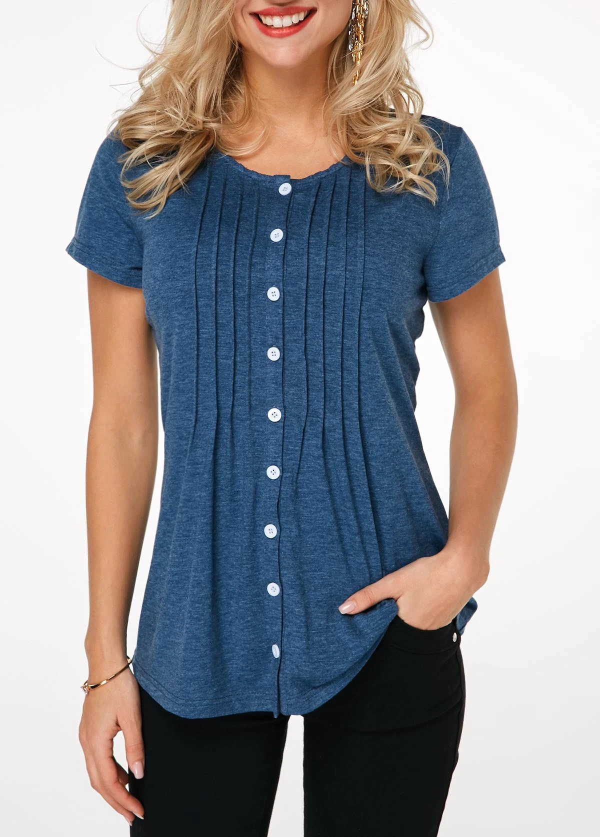 Button Up Crinkle Chest Navy Blue T Shirt 3 Button Up Crinkle Chest Navy Blue T Shirt