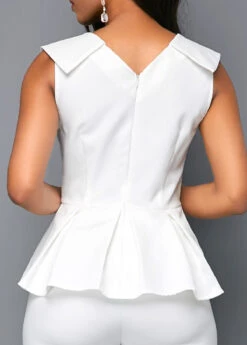 V Neck Peplum Sleeveless White Jumpsuit -Modlily Shop 219284 P 16503499217005