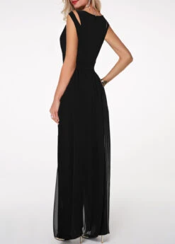 Round Neck High Waist Chiffon Overlay Black Jumpsuit -Modlily Shop 219773 P 1572859624496