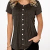 Button Up Pleated Short Sleeve T Shirt -Modlily Shop 220294 P 15914124821410
