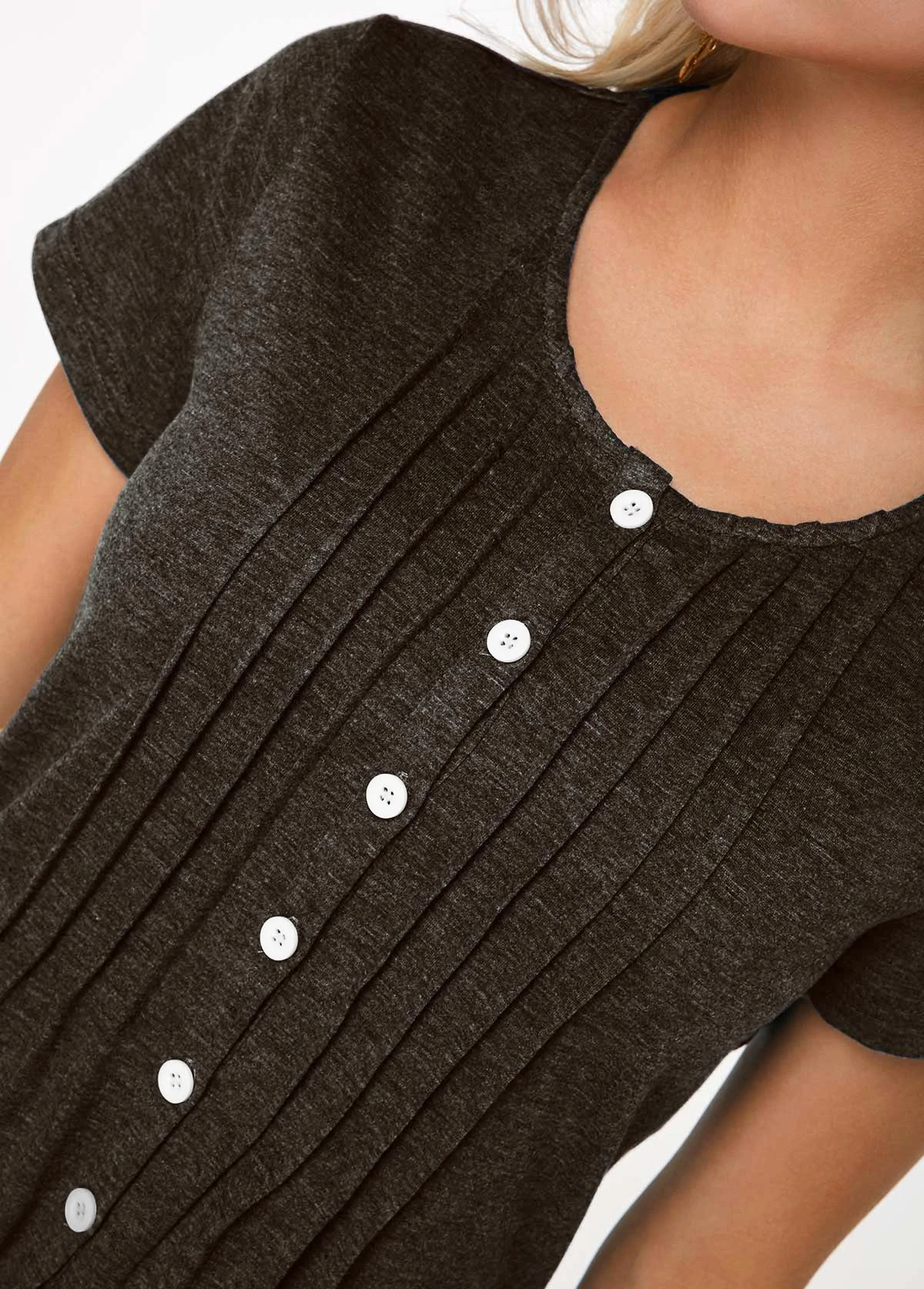 Button Up Pleated Short Sleeve T Shirt 7 Button Up Pleated Short Sleeve T Shirt - Image 5