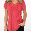 Crinkle Chest Short Sleeve Coral Red T Shirt -Modlily Shop 223057 P 15881301079450