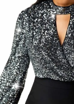 Sequin Embellished High Waist Cutout Front Jumpsuit -Modlily Shop 227800 P 16063618371015