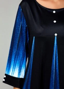 Button Detail Printed Gradient Round Neck T Shirt -Modlily Shop 229111 P 15712134082624