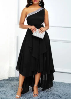 High Waist Asymmetric Hem One Shoulder Dress -Modlily Shop 231833 P 15708483642713