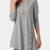 Asymmetric Hem Button Detail Light Grey T Shirt