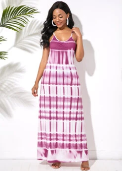 Printed Ladder Cutout Back Spaghetti Strap Maxi Dress -Modlily Shop 242365 P 15916143575303