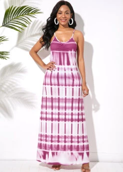 Printed Ladder Cutout Back Spaghetti Strap Maxi Dress