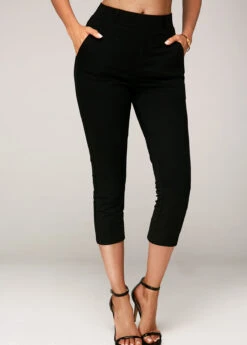 Side Pocket Black Elastic Waist Crop Pants 7 Side Pocket Black Elastic Waist Crop Pants -Modlily Shop 242593 P 15911754134362