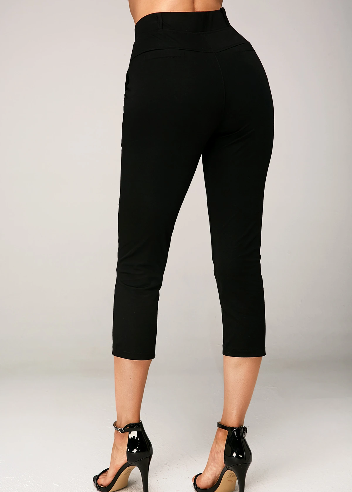 Side Pocket Black Elastic Waist Crop Pants 4 Side Pocket Black Elastic Waist Crop Pants - Image 2