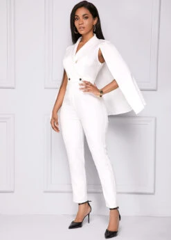 Cape Sleeve V Neck White Jumpsuit -Modlily Shop 246102 P 16011877552592