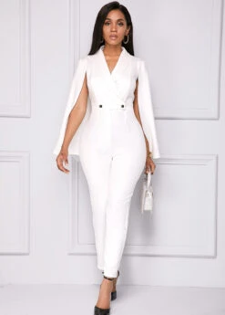 Cape Sleeve V Neck White Jumpsuit -Modlily Shop 246102 P 16011877556513