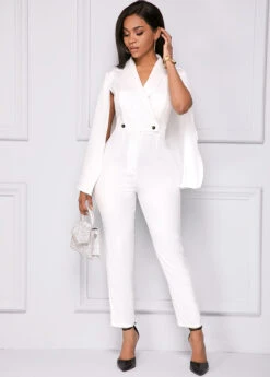 Cape Sleeve V Neck White Jumpsuit -Modlily Shop 246102 P 16011877558364