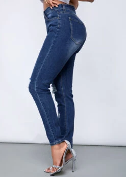 Shredded Acid Washed Slant Pocket Jeans -Modlily Shop 246761 P 15956635652922