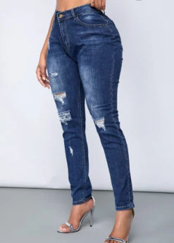 Shredded Acid Washed Slant Pocket Jeans -Modlily Shop 246761 P 15956635659394