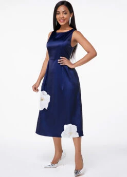 Floral Print Sleeveless Round Neck Blue Dress -Modlily Shop 248235 P 15998978371772