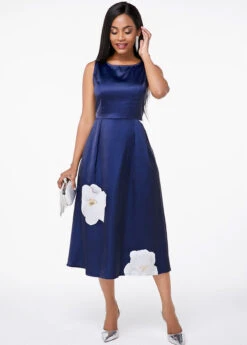 Floral Print Sleeveless Round Neck Blue Dress -Modlily Shop 248235 P 15998978374194