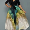 Tie Dye Print Plunging Neck Belted Maxi Dress
