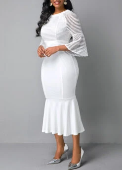 Mesh Panel Flare Sleeve Round Neck Mermaid Dress -Modlily Shop 250282 P 15983402644444