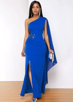 Side Slit Solid Long Sleeve Skew Neck Dress