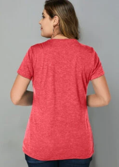 Crinkle Chest Short Sleeve Coral Red T Shirt -Modlily Shop 258112 P 1607935330256