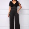 Mesh Stitching V Neck Black Jumpsuit -Modlily Shop 259410 P 16124261048030
