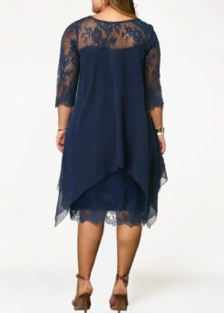 Navy Blue Three Quarter Sleeve Chiffon Overlay Lace Dress 17 Navy Blue Three Quarter Sleeve Chiffon Overlay Lace Dress -Modlily Shop 262067 P 1608550533298