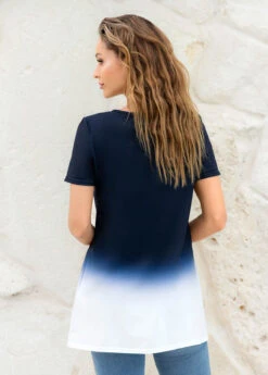 Criss Cross Neck Ombre Print T Shirt 7 Criss Cross Neck Ombre Print T Shirt -Modlily Shop 264567 P 16227756695051