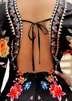 V Neck Floral Print Tie Back Romper -Modlily Shop 264825 P 16479442230645