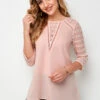 Lace Stitching Round Neck 3/4 Sleeve T Shirt -Modlily Shop 265485 P 16163837122940
