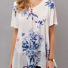 Asymmetric Hem Floral Print Short Sleeve T Shirt