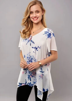 Asymmetric Hem Floral Print Short Sleeve T Shirt -Modlily Shop 268712 P 16213257025823