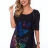 Half Sleeve Butterfly Print Round Neck T Shirt -Modlily Shop 270326 P 16212158003190
