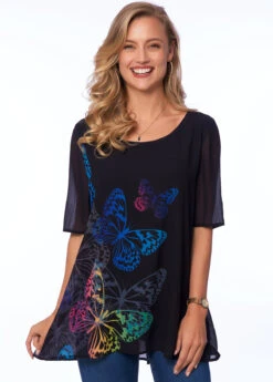 Half Sleeve Butterfly Print Round Neck T Shirt -Modlily Shop 270326 P 16212158005352