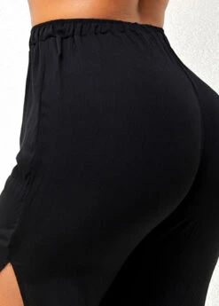 Side Slit Drawstring Waist Black Pants -Modlily Shop 271332 P 16479995920603