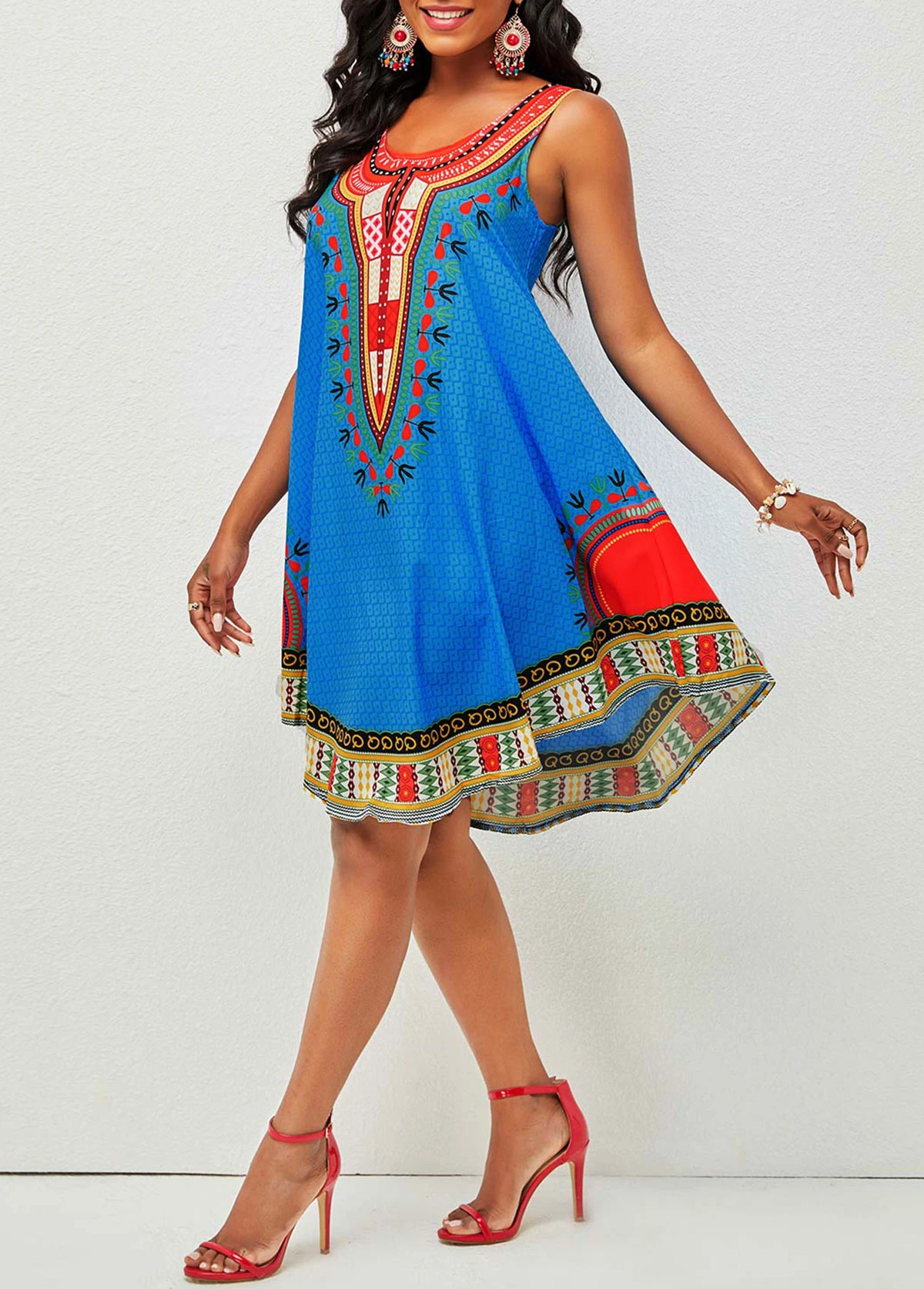 Tribal Print Round Neck Wide Strap Dress 5 Tribal Print Round Neck Wide Strap Dress - Image 3