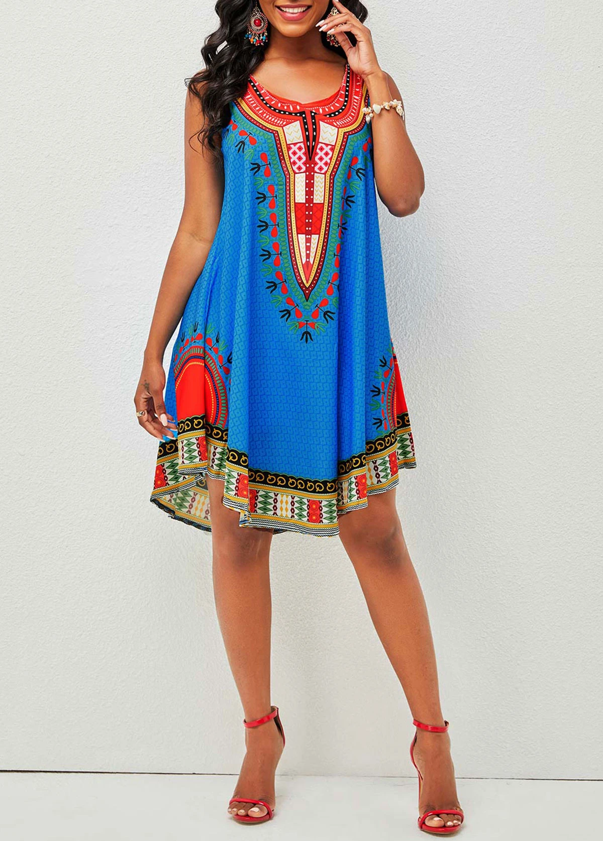 Tribal Print Round Neck Wide Strap Dress 6 Tribal Print Round Neck Wide Strap Dress - Image 4