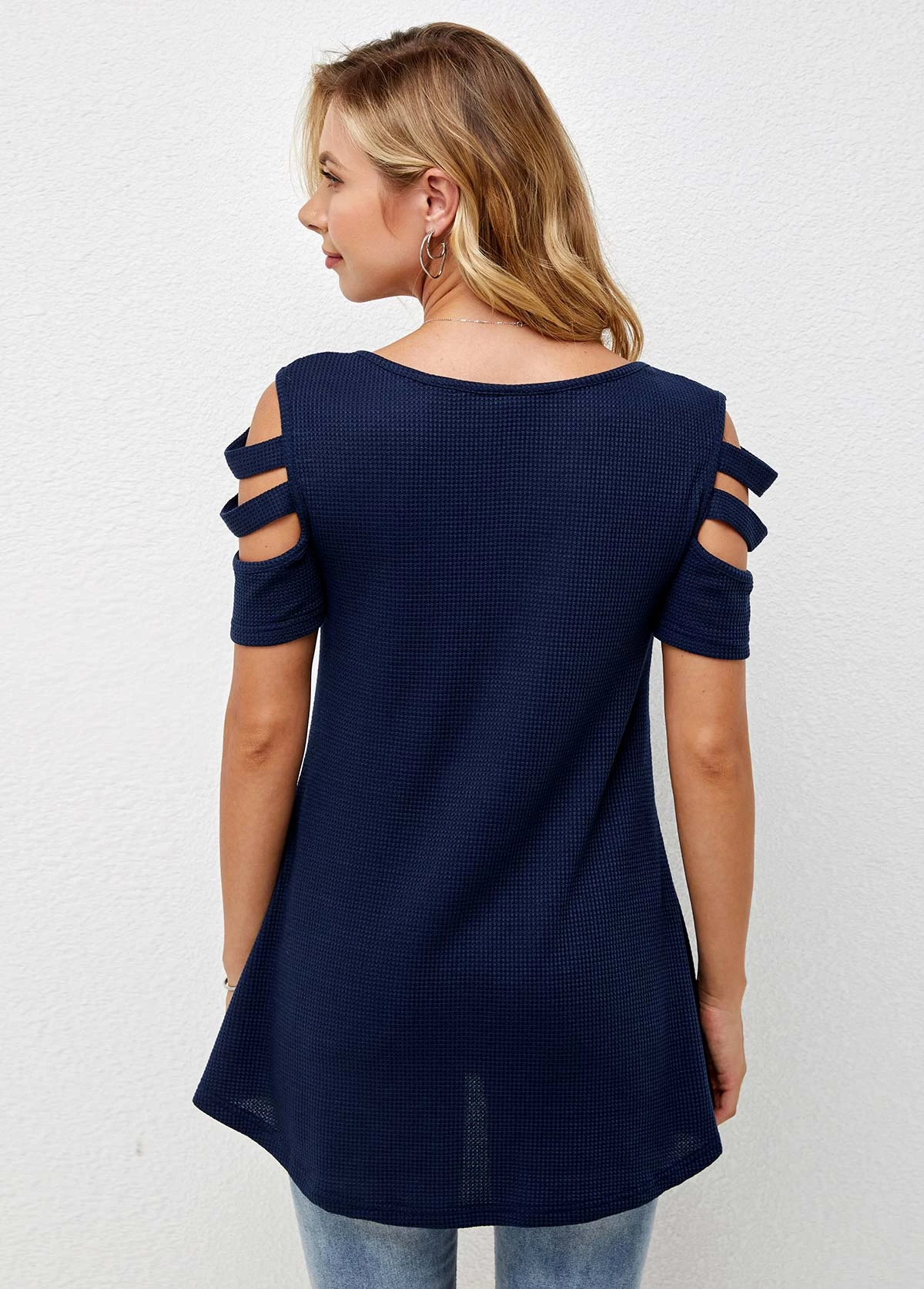 Cold Shoulder Quarter Zip Short Sleeve T Shirt 4 Cold Shoulder Quarter Zip Short Sleeve T Shirt - Image 2