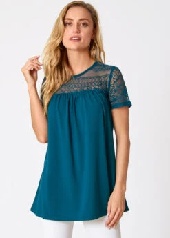 Lace Patchwork Short Sleeve Solid T Shirt -Modlily Shop 272768 P 16252089147102