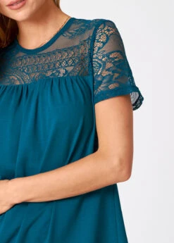 Lace Patchwork Short Sleeve Solid T Shirt -Modlily Shop 272768 P 16252089148093