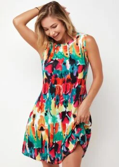 Round Neck Printed Multi Color A Line Dress 15 Round Neck Printed Multi Color A Line Dress -Modlily Shop 273119 P 16238238502740