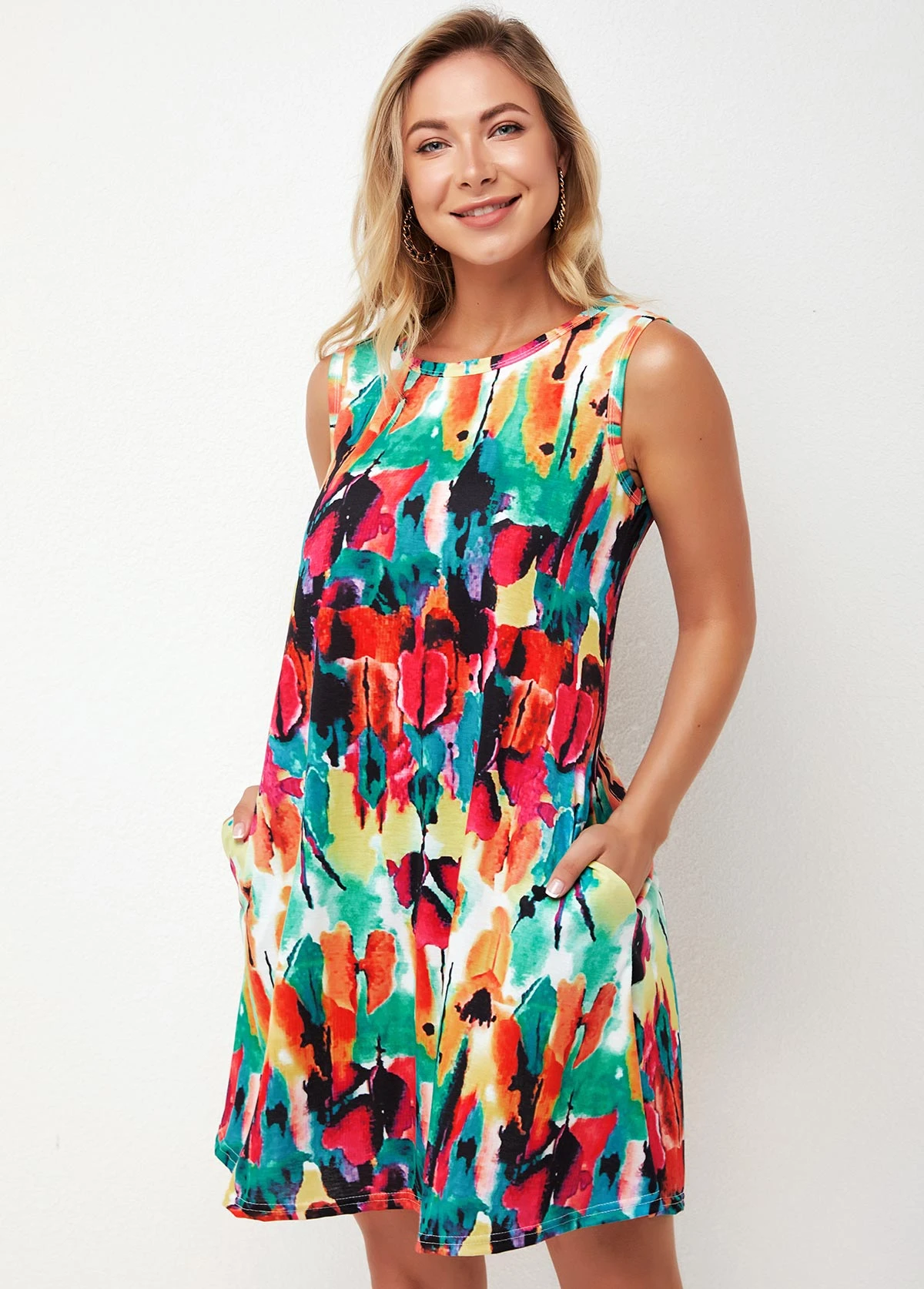 Round Neck Printed Multi Color A Line Dress 10 Round Neck Printed Multi Color A Line Dress - Image 8
