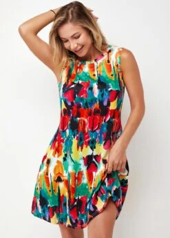 Round Neck Printed Multi Color A Line Dress 20 Round Neck Printed Multi Color A Line Dress -Modlily Shop 273119 P 16238238505605