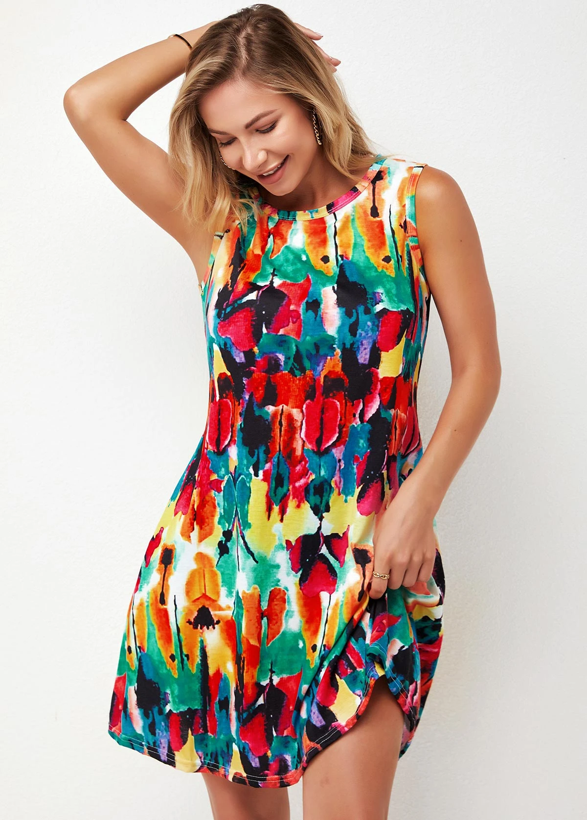Round Neck Printed Multi Color A Line Dress 11 Round Neck Printed Multi Color A Line Dress - Image 9