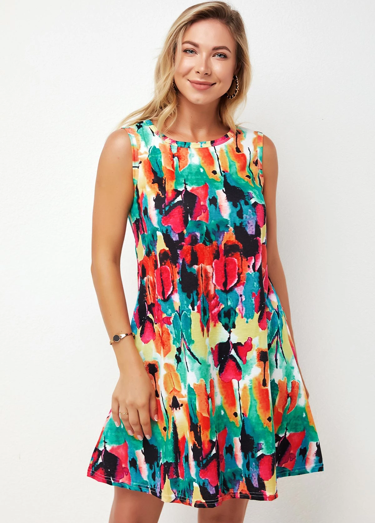 Round Neck Printed Multi Color A Line Dress 9 Round Neck Printed Multi Color A Line Dress - Image 7