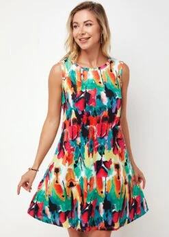 Round Neck Printed Multi Color A Line Dress 17 Round Neck Printed Multi Color A Line Dress -Modlily Shop 273119 P 16238238509312